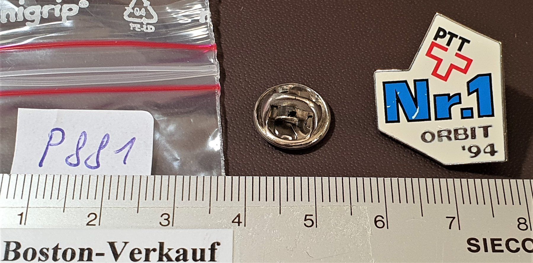 Plaketten & Abzeichen: P881 - Pin Post PTT Nr. 1 ORBIT '94 – Gebraucht aus Reinach BL von Boston-Verkauf 1