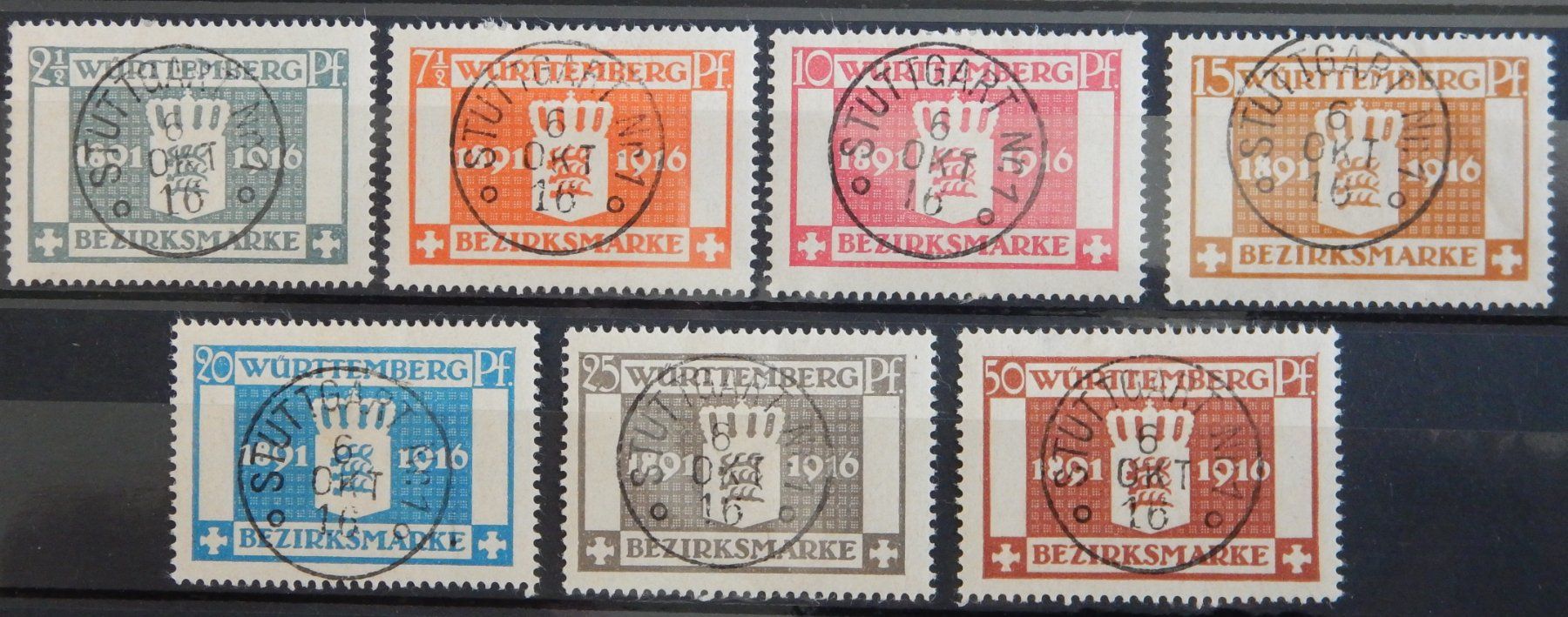 Alle Briefmarken: Württemberg Kat. 123-129 gest. 1916 – Gebraucht aus Zürich von Muehlekauf