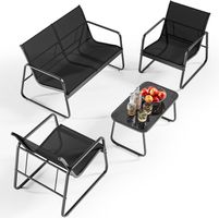 Gartenmöbel Set 4 teilig Metall mit 3 Sesseln Tisch Schwarz