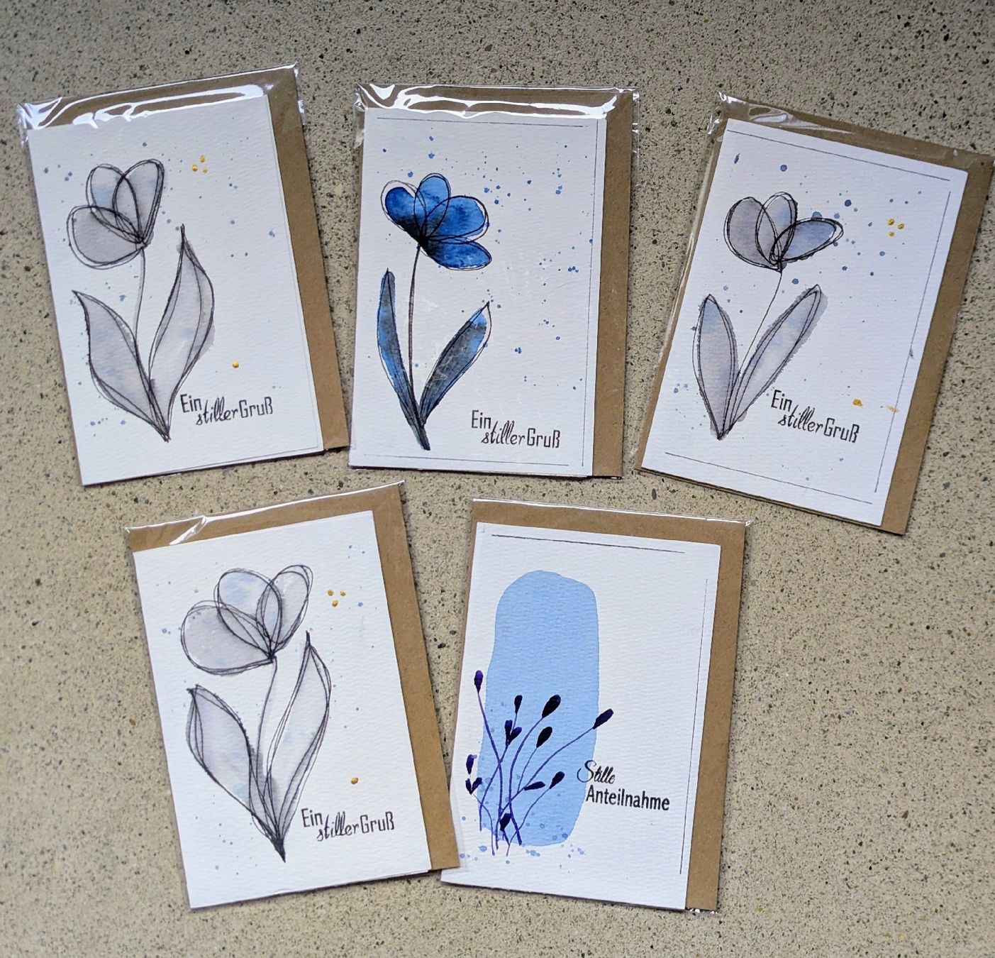 Karten: Trauerkarten, Beileid, Handgemalt, Aquarell  – Neu und originalverpackt aus Winterthur von Bigeasy