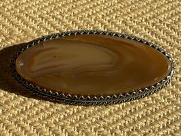 Grosse Vintage Brosche Silber mit Karneol Achat