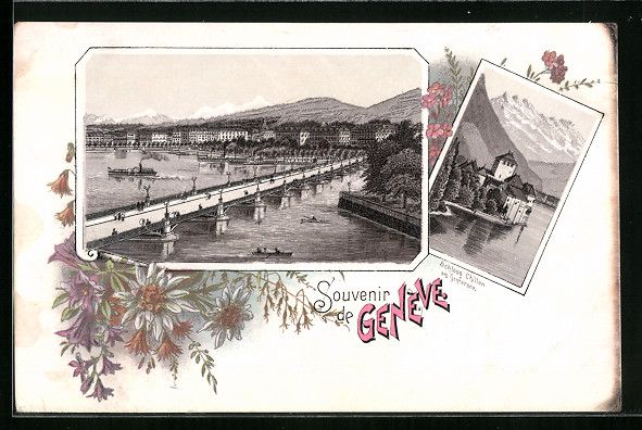 Cartes postales: Litho Genève, Schloss Chillon am Genfer – D'occasion à Berlin par bartko-reher