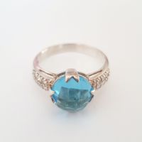 Silber Ring 925 mit blauem Stein, Gr 22,3 mm