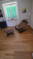 Echtleder Designer Sessel mit Hocker - Vintage Retro