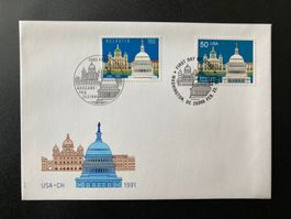 FDC Gemeinschaftsausgabe Schweiz/USA (beide Länder!) 1991