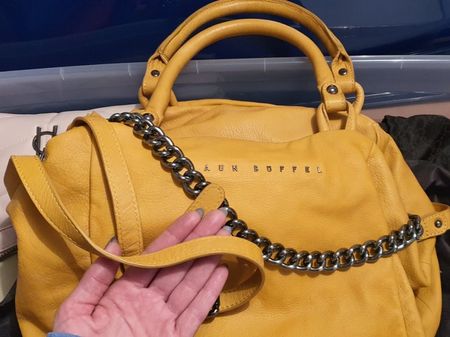 Braun Büffel, Leder, Leather bag, pelle XXL Borsa, Yellow!