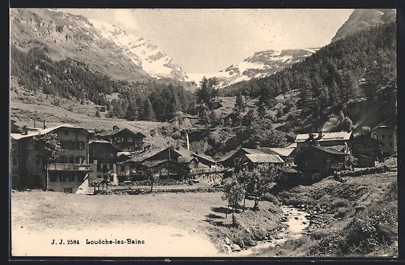 Cartoline postali: Loueche-les-Bains, Ortsansicht mit Bach  – Usato da Berlin venduto da bartko-reher