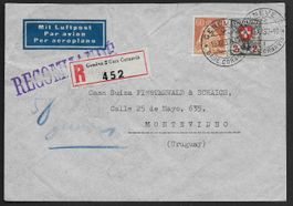 1937 Luftpost GENÈVE nach MONTEVIDEO Frankatur selten ab 1.-
