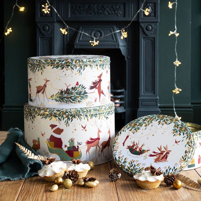 Lot De 2 Boîtes à Biscuits De Noël En Métal Avec Couvercles - Motifs Festifs