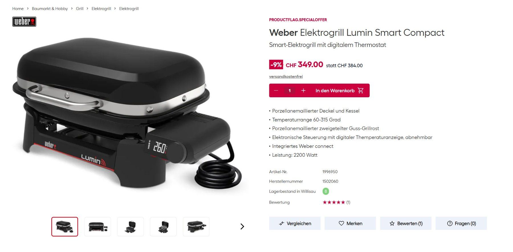Grills: Weber Elektrogrill Lumin Smart Compact, Neuwertig – Neu (gemäss Beschreibung) aus Lauerz von Little-L-77