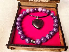 Amethyst Edelstein Armband Elastisch mit Halskette
