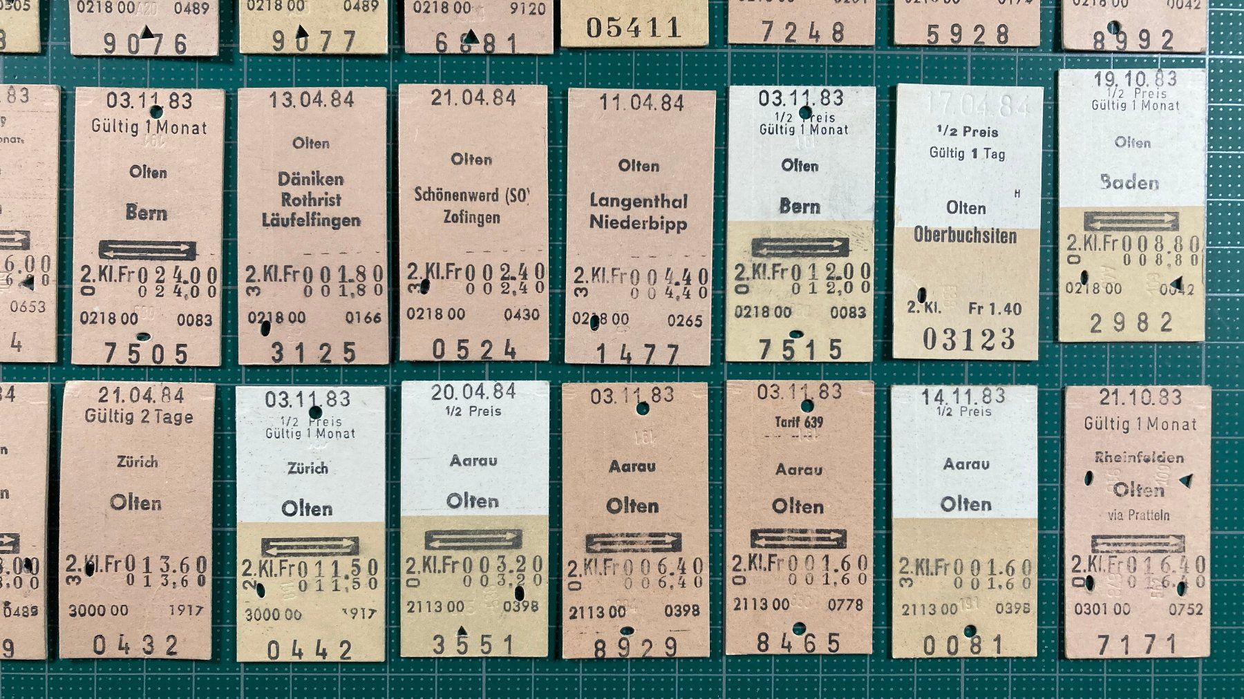 Biglietti: Olten, 46 Edmondsonsche Bahn Billette, 1983 / 1984, SBB – Usato da Lenzburg venduto da fh1 5