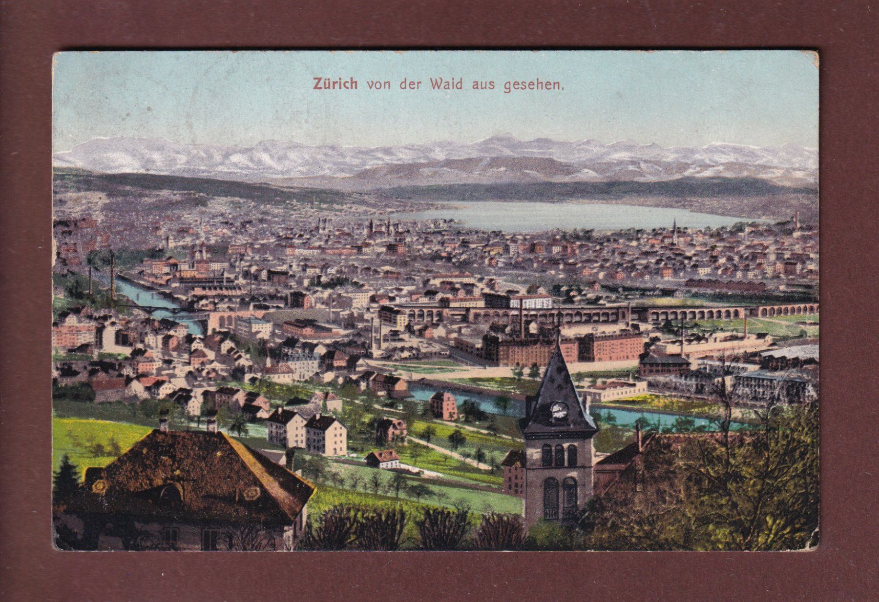 Cartoline postali: ZÜRICH von der Waid - 1908 – Usato da Pully venduto da nicecards