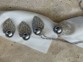 Parure Argentée Perles Grises Occasion 🎉💎✨