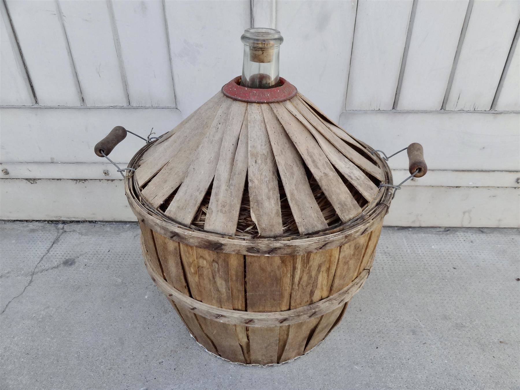 Bottiglie: spezielle alte Korbflasche Holzkorb Span – Nuovo e nell'imballaggio originale da Kerzers venduto da Flaschenposten 1