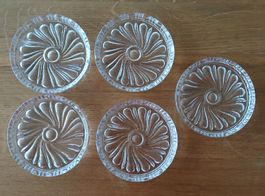 5 Untersetzer aus Kristallglas rund 7 cm geschliffen,Vintage