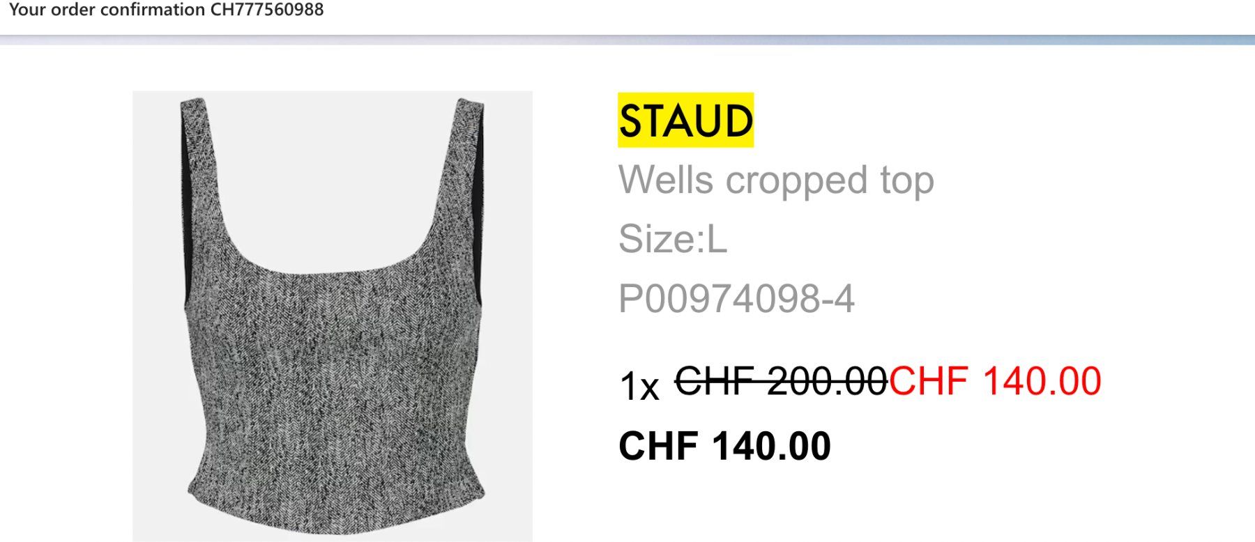 Top: New CHF 200 Staud stretch cropped top  - L – Nuovo e nell'imballaggio originale da St-Sulpice VD venduto da juhdu 2