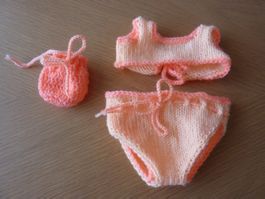 Puppenbikini mit Beutel apricote/rosa ca. 30-35cm