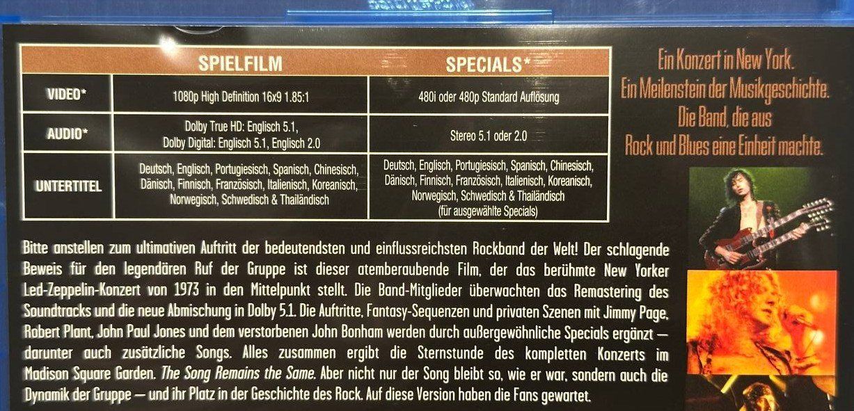 Tutti i DVDs: Led Zeppelin - The Song Remains the Same - Blu-ray Top! – Usato da Beringen venduto da Mantafisch1 2