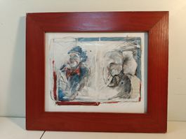 Gemälde Clown & Elefant im roten Bilderrahmen (nov63)