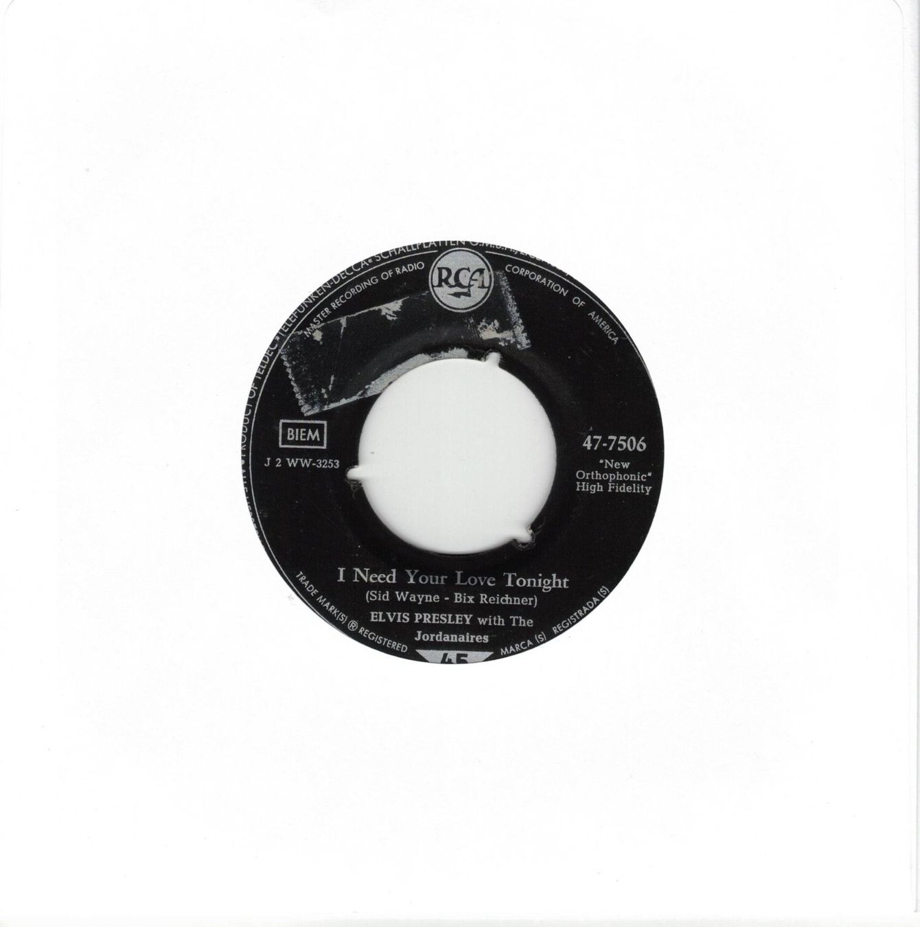 Dischi in vinile: Elvis Presley  --  I need your Love tonight Single7 – Usato da Rheinau venduto da thealbum