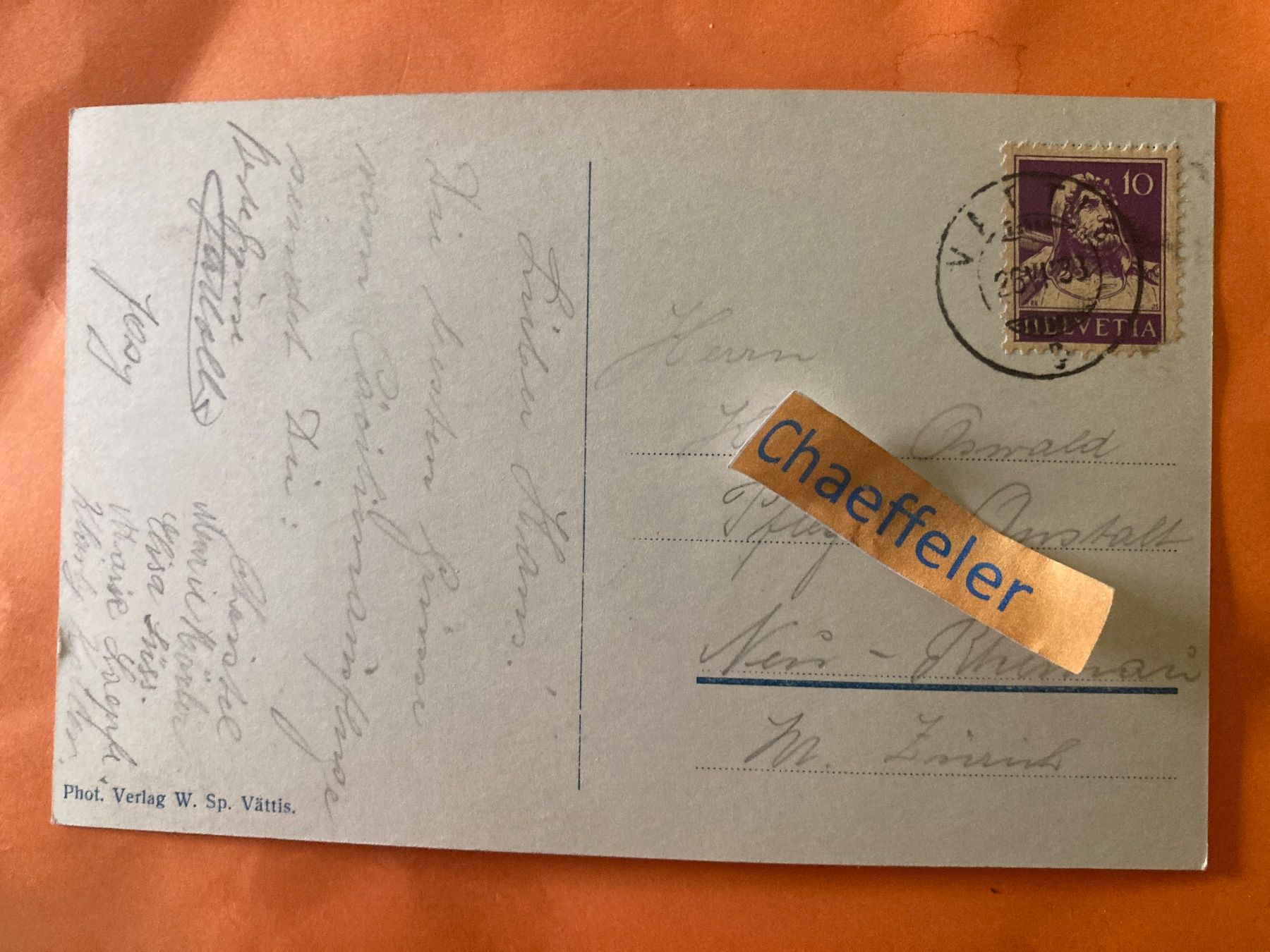 Ansichtskarten: 1933 Vättis mit Calanda. – Gebraucht aus Zürich von Chaeffeler 1