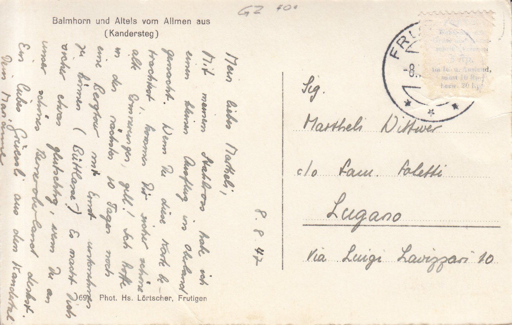 Cartoline postali: Balmhorn Altis 1747 – Usato da Bürglen TG venduto da StampGraf 1