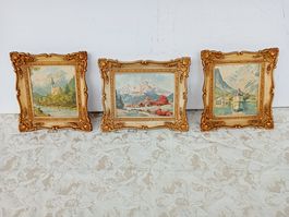 3 Bilderrahmen Alpenlandschaft Vintage Kunststoff Barockstil