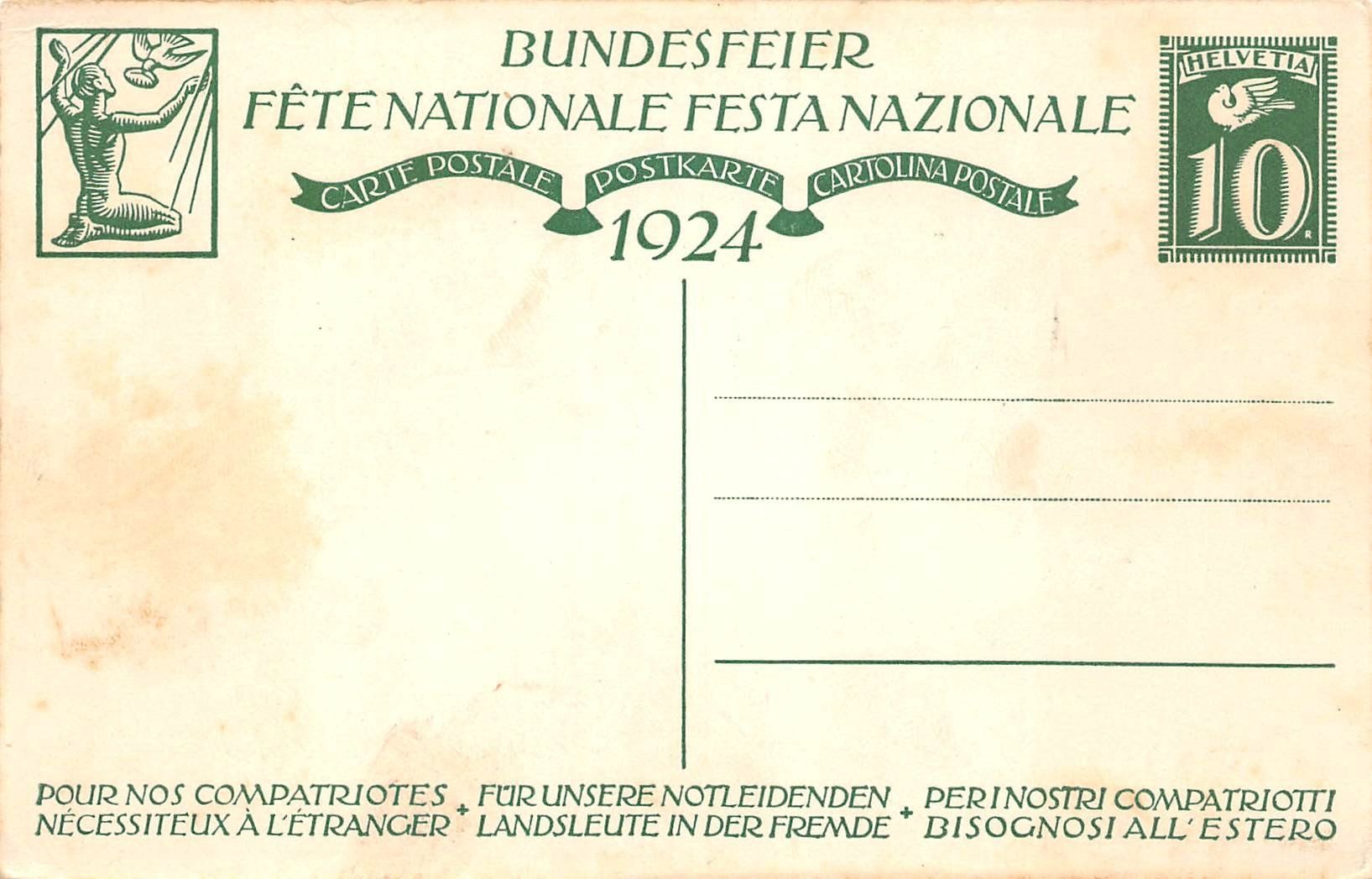 Tutti i francobolli: Bundesfeierkarte 1924, Auslandschweizer – Usato da Ottikon b.Kemptth. venduto da Neptun1974 1