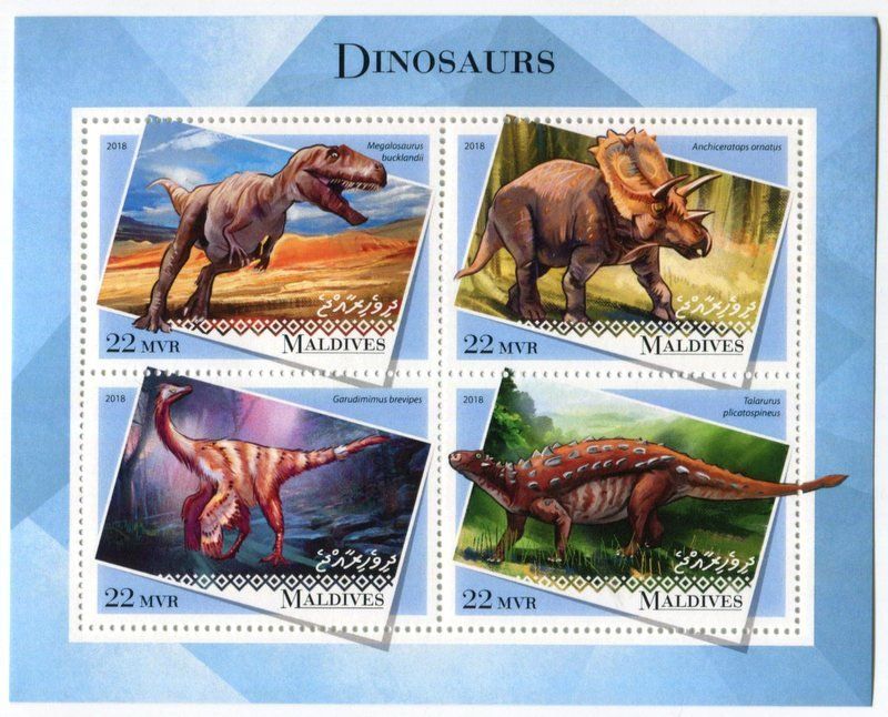 Tous les timbres: Block "Dinosaurier". Malediven. – Neuf avec emballage d'origine à Basel par Butsch5