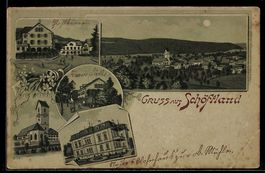 Mondschein-Lithographie Schöftland, Kirche, Villa und Totala