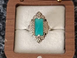 Bague Art Déco Ancienne Argent 925 / pierre verte!