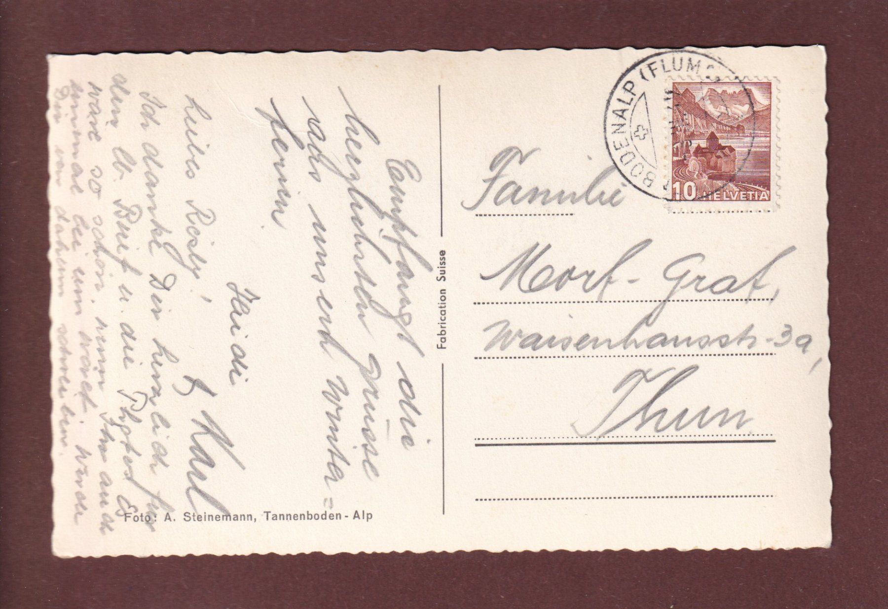 Cartoline postali: FLUMSERBERG - Abfahrt vom Prodkamm - 1949 – Usato da Pully venduto da nicecards 1