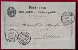 GANZSACHE AMBULANT GUT MARFURT ETTISWIL ETTISWYL LUZERN 1889