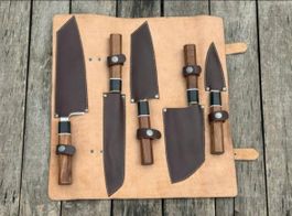 Messerset(5),japanischer Spezialstahl,Holzgriff,Ledersaya