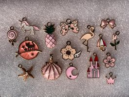 16 Stk. Anhänger für Kette Ananas Flamingo Muschel usw.
