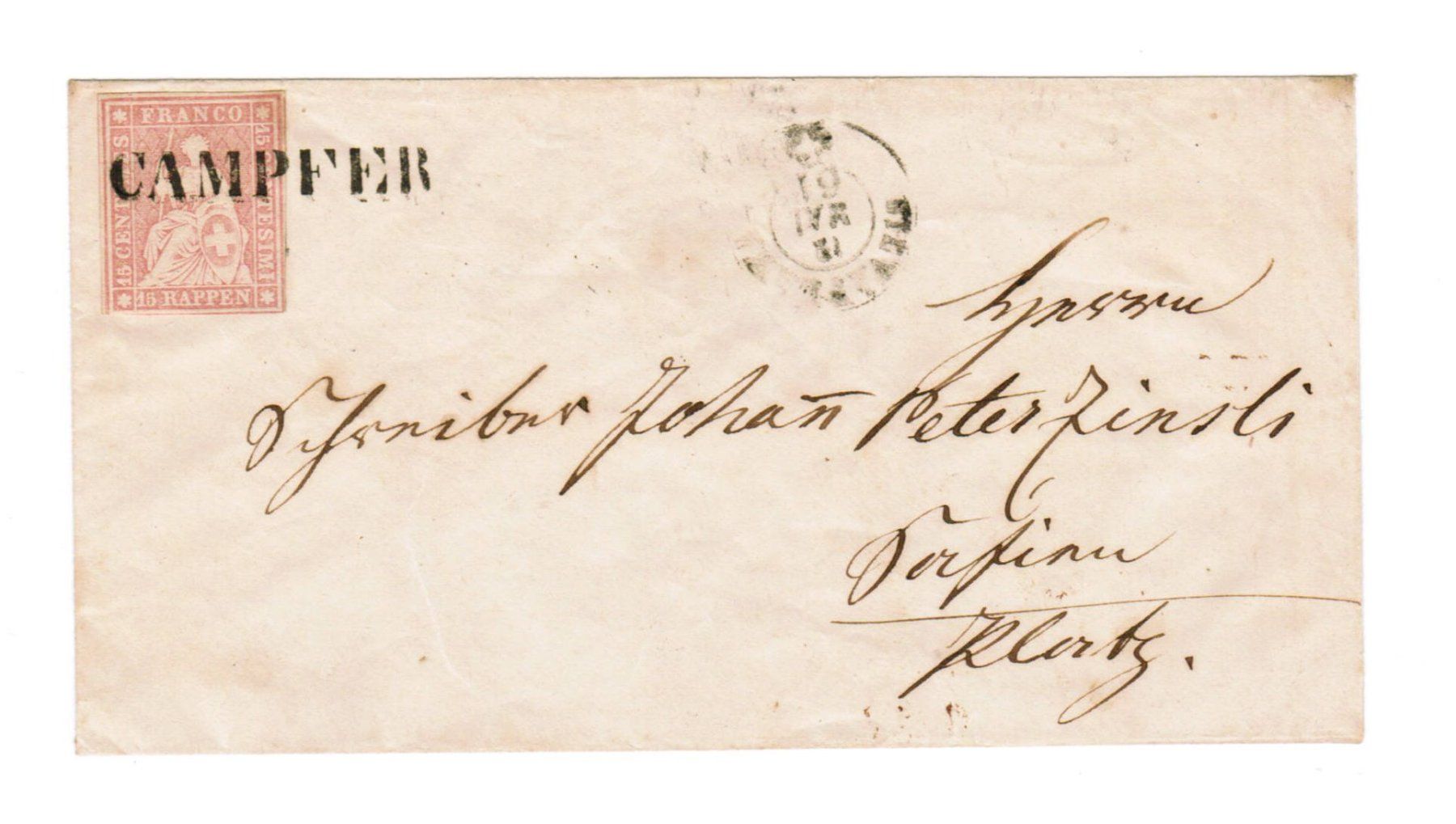 Alle Briefmarken: Strubel Brief mit 24D - Stabstempel CAMPFER – Gebraucht aus Bern von peri02