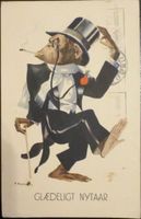 Alte Karikatur Postkarte Affe mit Zylinder und Monokel