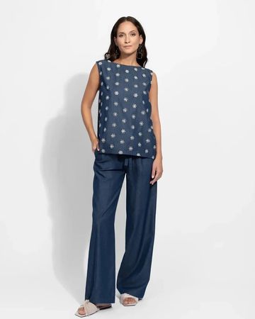 Piu & Piu Sommer Set Top u Hose Jeans Stoff fein blau Gr 40