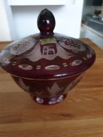 antik KRISTALL-RUBIN-GLAS-DECKELSCHALE