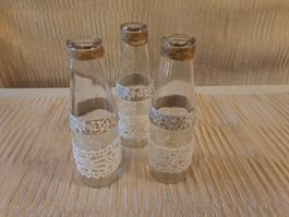 Boho 3er Set Flaschen, Tischdeko, Hochzeit, Vintage
