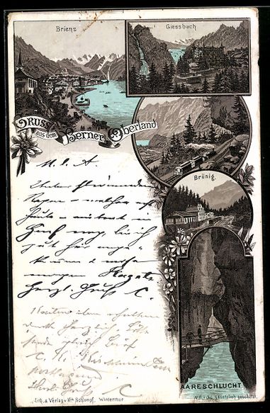 Cartoline postali: Litho Brienz /Berner Oberland, Giessbach – Usato da Berlin venduto da bartko-reher
