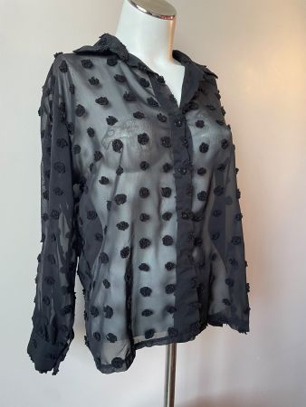 Chemisier noir transparent à pois en relief - Taille M