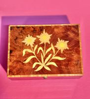 Vintage Swiss Music Wooden Trinket Box with Edelweiss Inlay