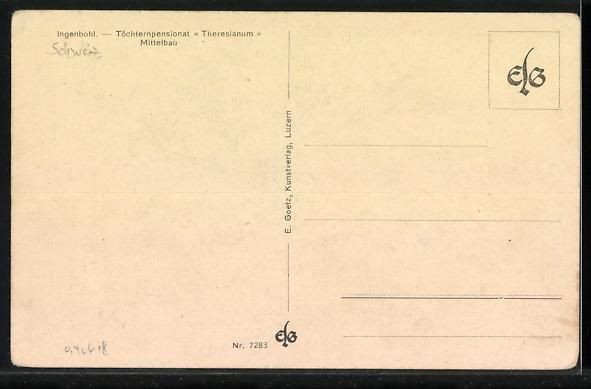 Cartoline postali: Ingenbohl, Töchternpensionat Theresianu – Usato da Berlin venduto da bartko-reher 1