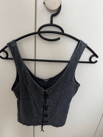 Top effet corset bleu/gris