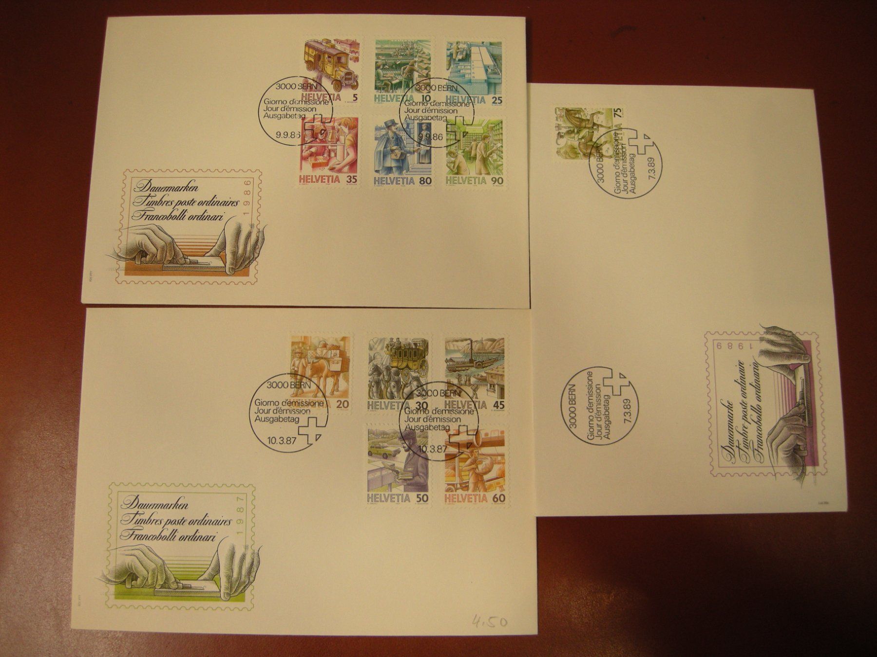 Alle Briefmarken: 1986 POSTBEFÖRDERUNG AUSGABETAG, SATZ – Gebraucht aus Eschenbach SG von eDaisy