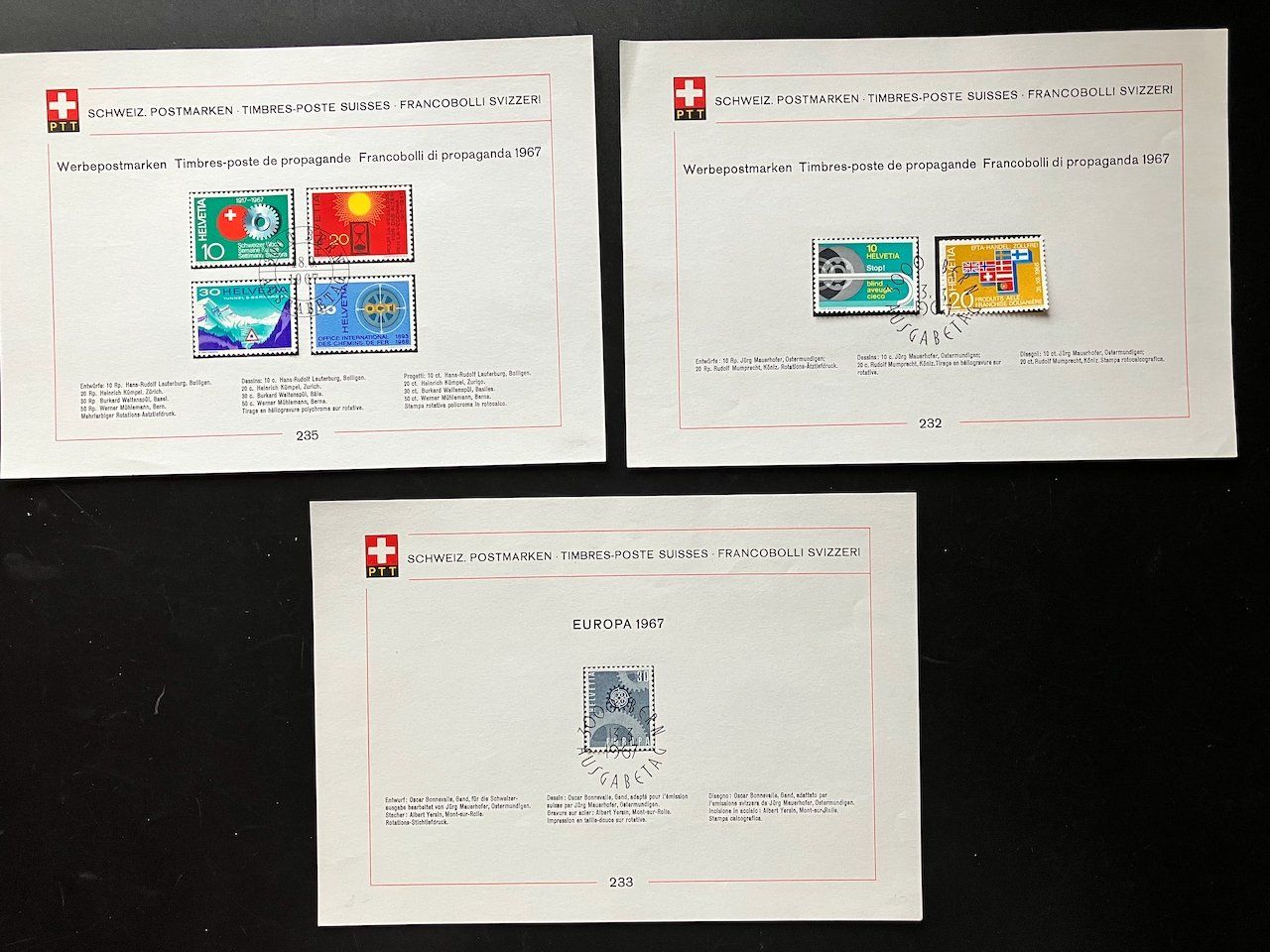 Alle Briefmarken: 3 PTT-Blätter 1967 mit ET – Gebraucht aus Nesslau von zueri6