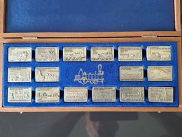 16 pièces argent 900, de chemin de fer dans coffret en bois