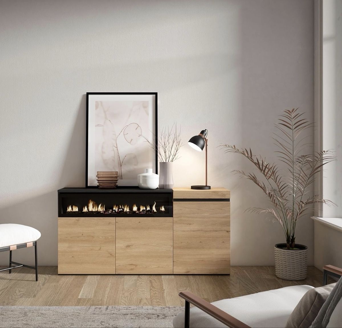 Cassettiere: Sideboard Kommode Highboard mit Elektrokamin Eiche schwarz – Nuovo e nell'imballaggio originale da Strengelbach venduto da retourenjaeger.ch 1